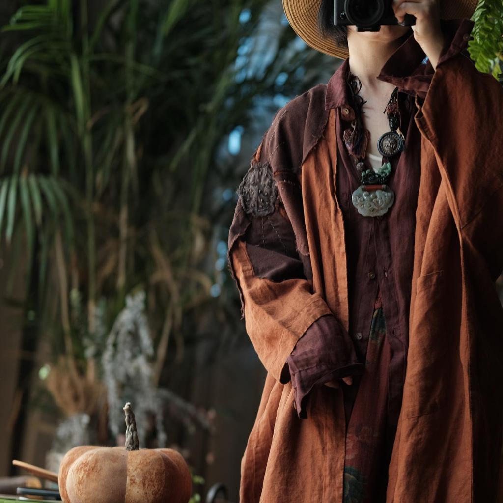 Винтажный льняной халат с вышивкой в виде снежинок