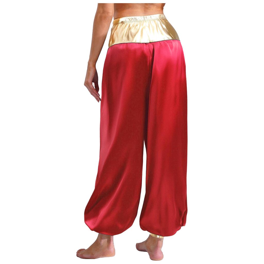 Women Metallic Hippie Pants Arabian Princess Costume Shiny Patchwork Lantern Harem Pants Cosplay Halloween