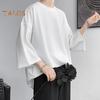 Men's Round Neck T-shirt Three-Quarter Length Sleeves Solid Color T-shirt Casual Style Loose Fit Tee Shirt for Street Travel Vacation