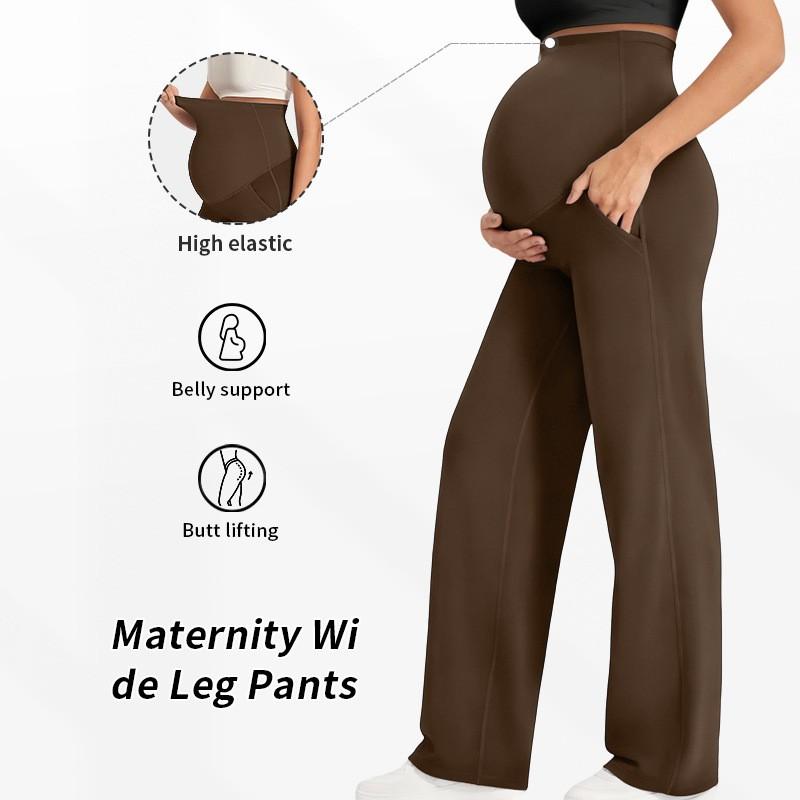 Maternity Wide Leg Pants High Waist Stretchy Comfortable Pregnancy Trousers Fall Winter Casual Wear