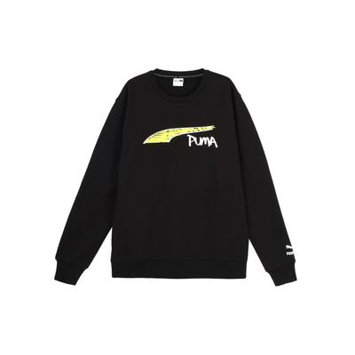 Puma Толстовка с круглым вырезом и длинными рукавами с логотипом и буквенным принтом, унисекс, черная 535045-01