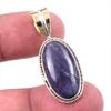 Natural Iolite Gemstone 925 Solid Sterling Silver Two Tone Pendant 1.50'' A8h23