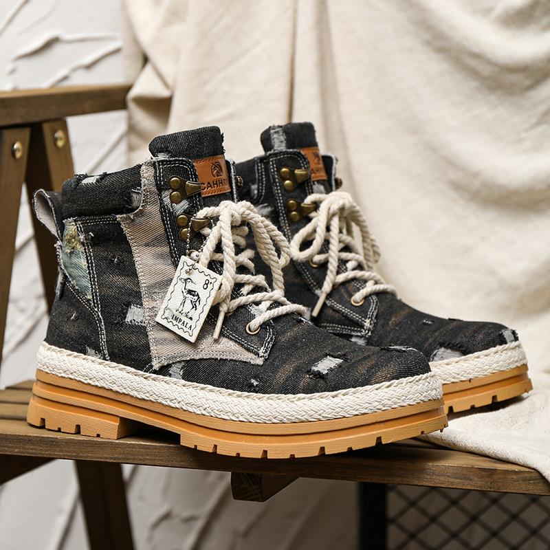 Men Cowboy Boots Outdoor Fashion Trendy All-match Style Mens Biker Boot Designed Style Popular Model Hard-wearing Male Shoes