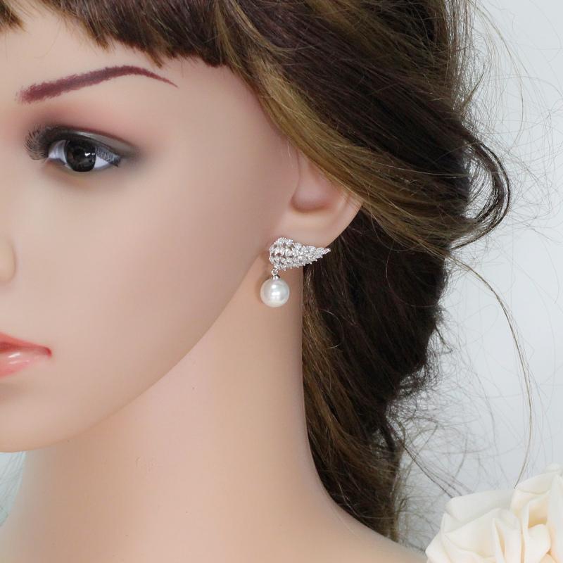 WWJ модные женские ювелирные аксессуары перо крыло CZ цирконий серьги-капли для женщин