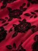 Rosegal Большие размеры Сетчатый воротник-хомутик с цветком розы, многослойный флокированный топ с рюшами и поясом, с рукавами-колокольчиками 2 в 1