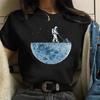 Women Summer 3D Printing Cartoon Lunar Cleaner Printing Shirt Street Casual Short Sleeve Female T Shirt Black Tshirt
