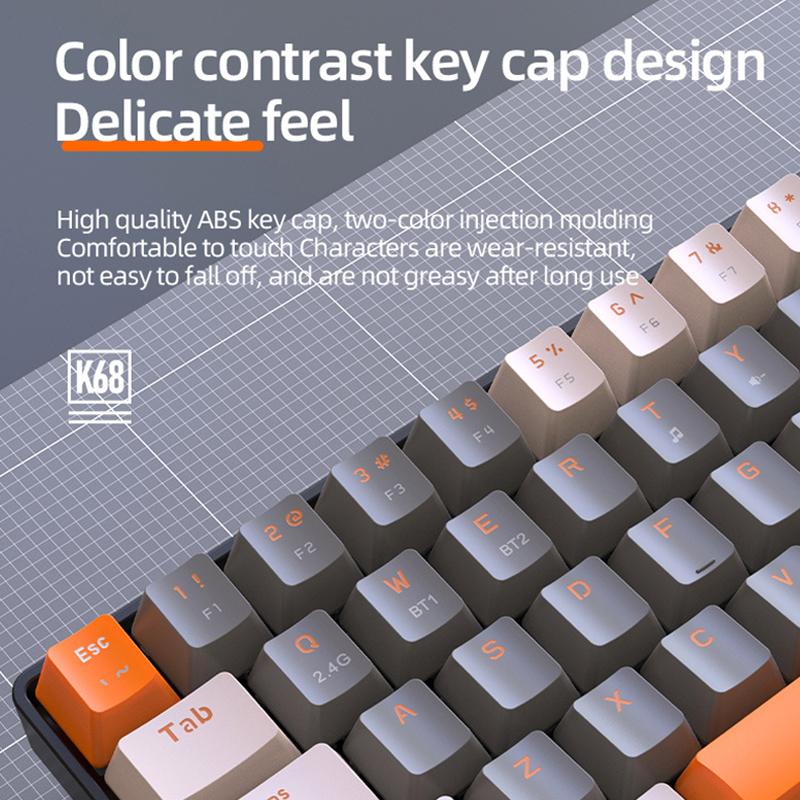 QGeeM 68 Keys RGB Gaming Dual Mode Mechanical Keyboard for Gamer Hot-swap 2.4G/BT5.0 Color Matching Wireless Gaming Keyboards