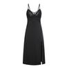 Women's Satin Lace Padded Slit Long Slim Sleep Dress Lounge Wear