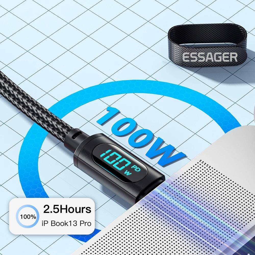 Essager PD 100 Вт USB Type C кабель к USB C 7A кабель для быстрой зарядки зарядного устройства для OPPO Realme Huawei Poco Samsung кабель для отображения данных
