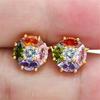 Mystic 18k Yellow Gold Rainbow Topaz Stud Earrings Wedding Engagement Jewelry Gift for Women