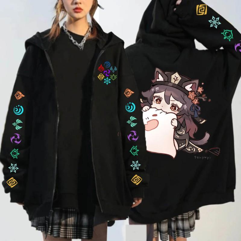 Youth Unisex Oversized Hooded Fleece-Lined Zipper Sweatshirt Fall Casual Wear