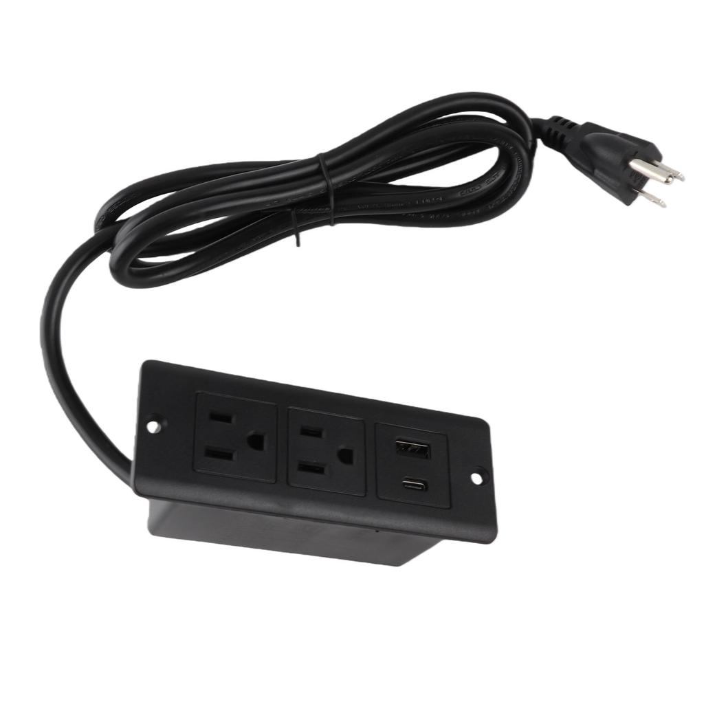 Встраиваемая сетевая розетка 2 розетки 1 порт USB C 1 порт USB A Быстрая зарядка Настольная розетка с шнуром 1,5 м для мебели 12А