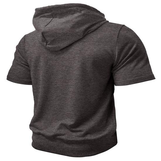 Мужская футболка с капюшоном на молнии, летняя футболка с коротким рукавом, однотонная футболка с полной молнией и карманами для повседневных занятий спортом, уличного спорта, спортзала