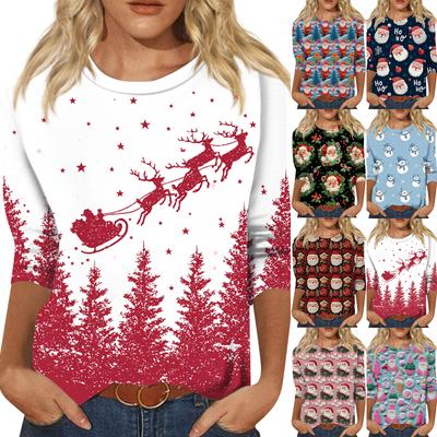 Женская модная повседневная свободная футболка с круглым вырезом и рукавами 3/4 с принтом, женский топ