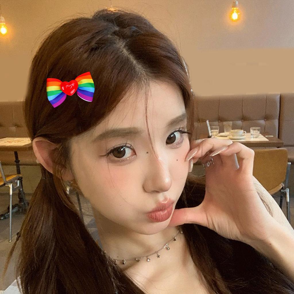 Cute Colorful Bowknot Hair Clip Lovely Ribbon Hair Clip Rainbow Hairpins Barrettes Girls HairPins 2000s Trend