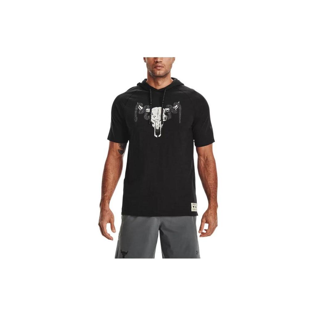 Under Armour Футболка мужская Johnson Series American Vintage с принтом головы быка, повседневная, спортивная, с капюшоном, с коротким рукавом, черная 1361719-001