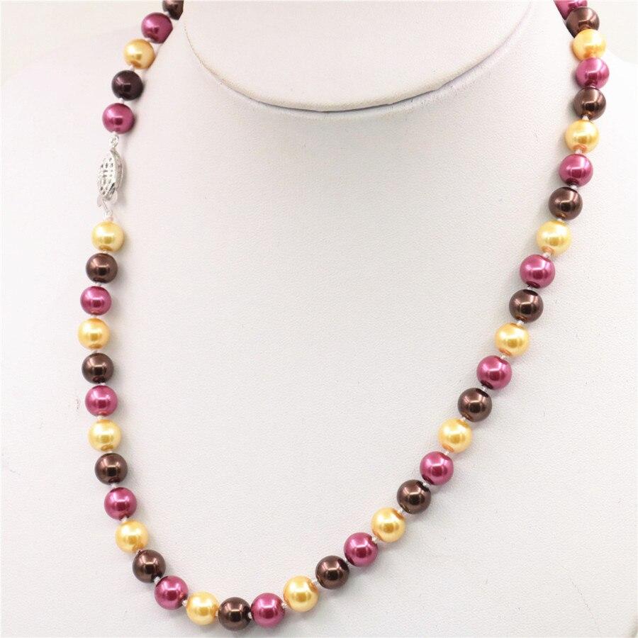 Round 8mm South Sea Gold Rose Red Brown Multicolor Shell Pearl Necklace Women Jewelry Making Design Rope Chain Neck Wear 18INCH