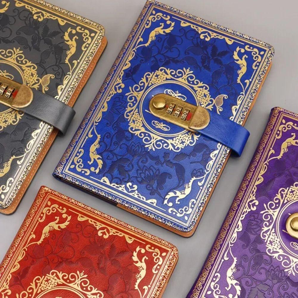 PU Locking Journal Lined Pages Embossed Cover New Personal Diary Notebook Stationery Supplies