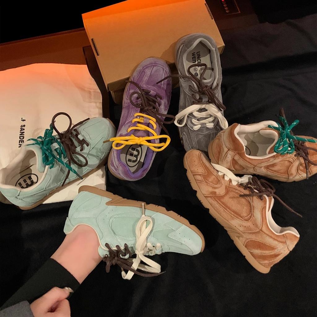 Spring New Retro Sneaker Genuine Leather Breathable Contrast Color Flat Sports Cortez Women