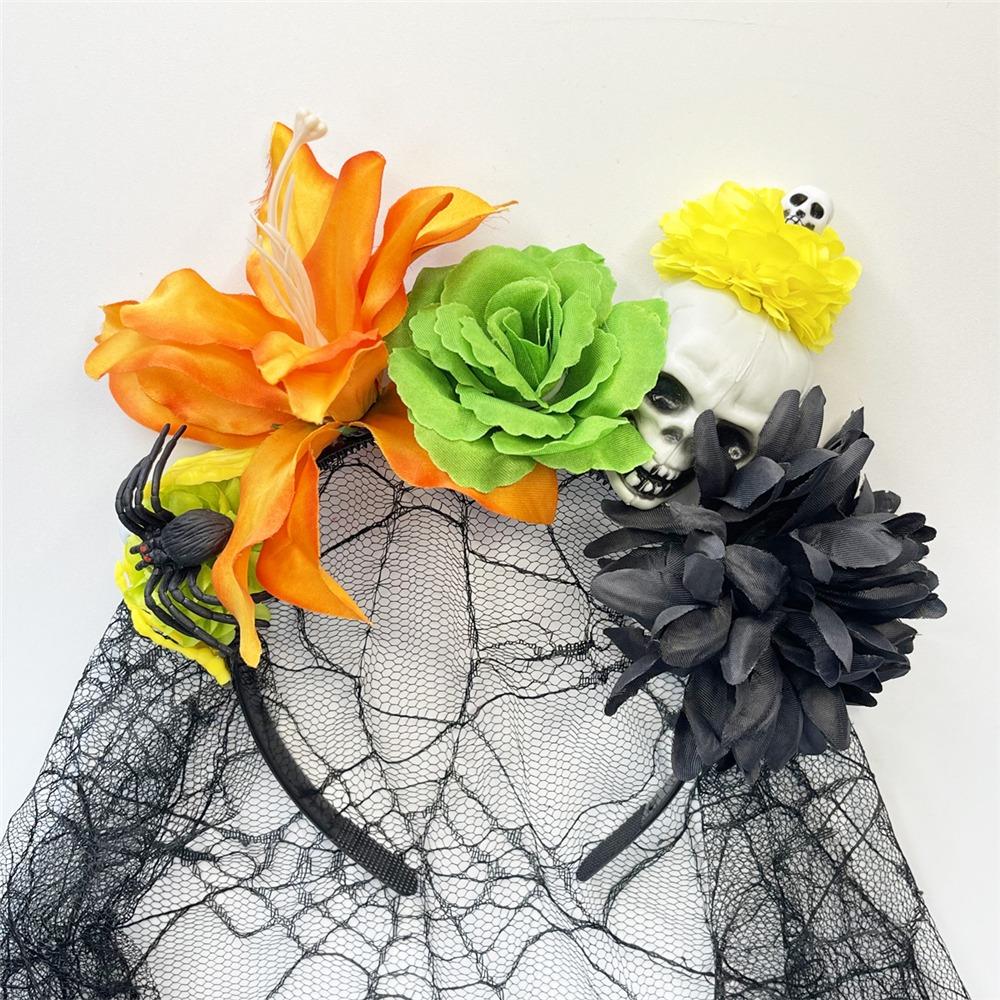 Повязка на голову в виде венка из цветов на День мертвых с черной вуалью, аксессуары для вечеринки для женщин