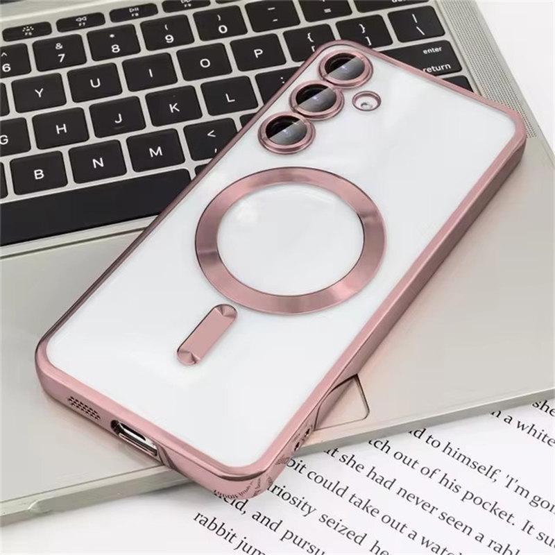 Прозрачный беспроводной чехол с покрытием для Samsung Galaxy S24 S23 S22 S21 S20 FE Ultra Plus Case Note 20 Ultra MagSafe, слабый магнитный чехол