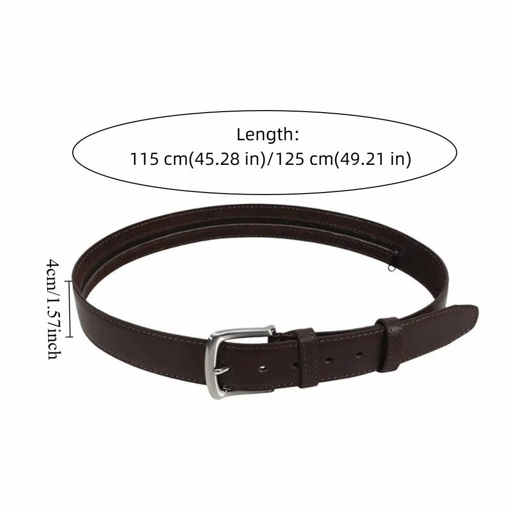 Fashion Imitation Leather Anti Theft Belt Buckle Black Security Zipper Belt Length 115/125cm Brown Men Cash Belt Daily