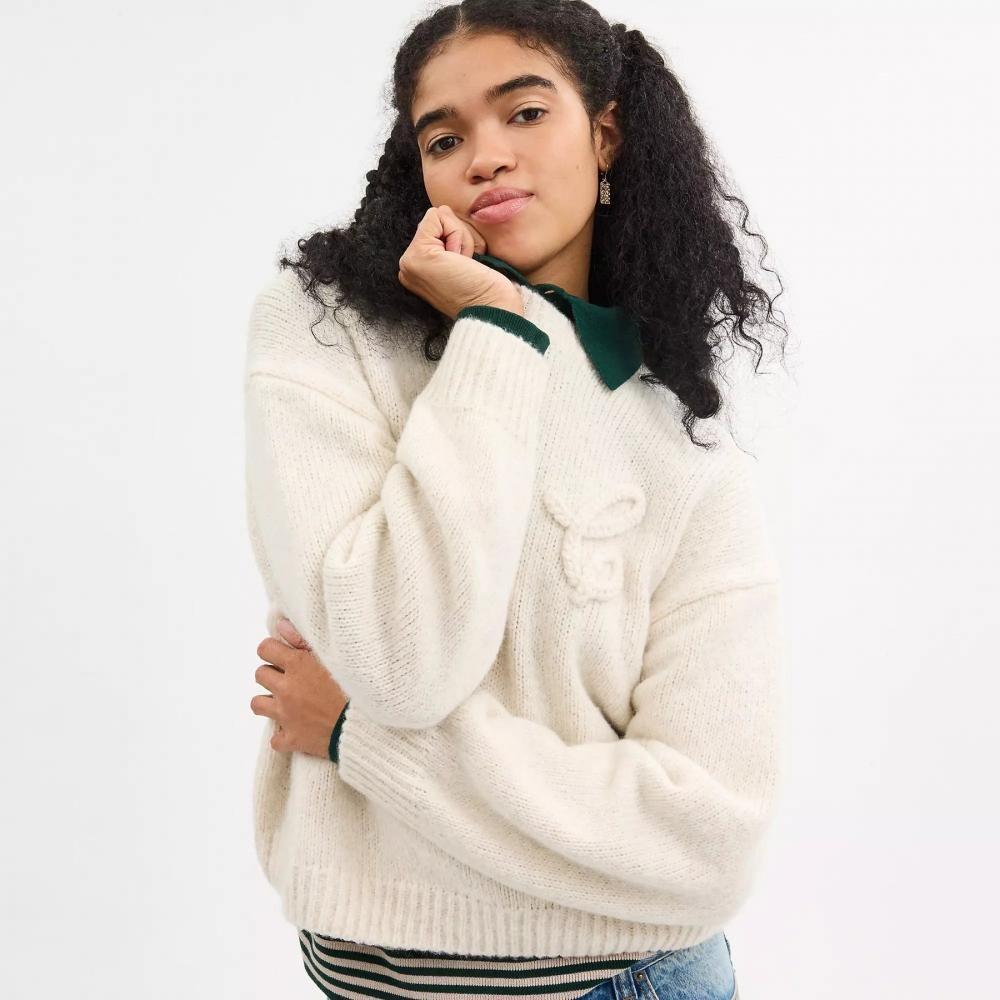 Coach Свитер с круглым вырезом Signature цвета слоновой кости