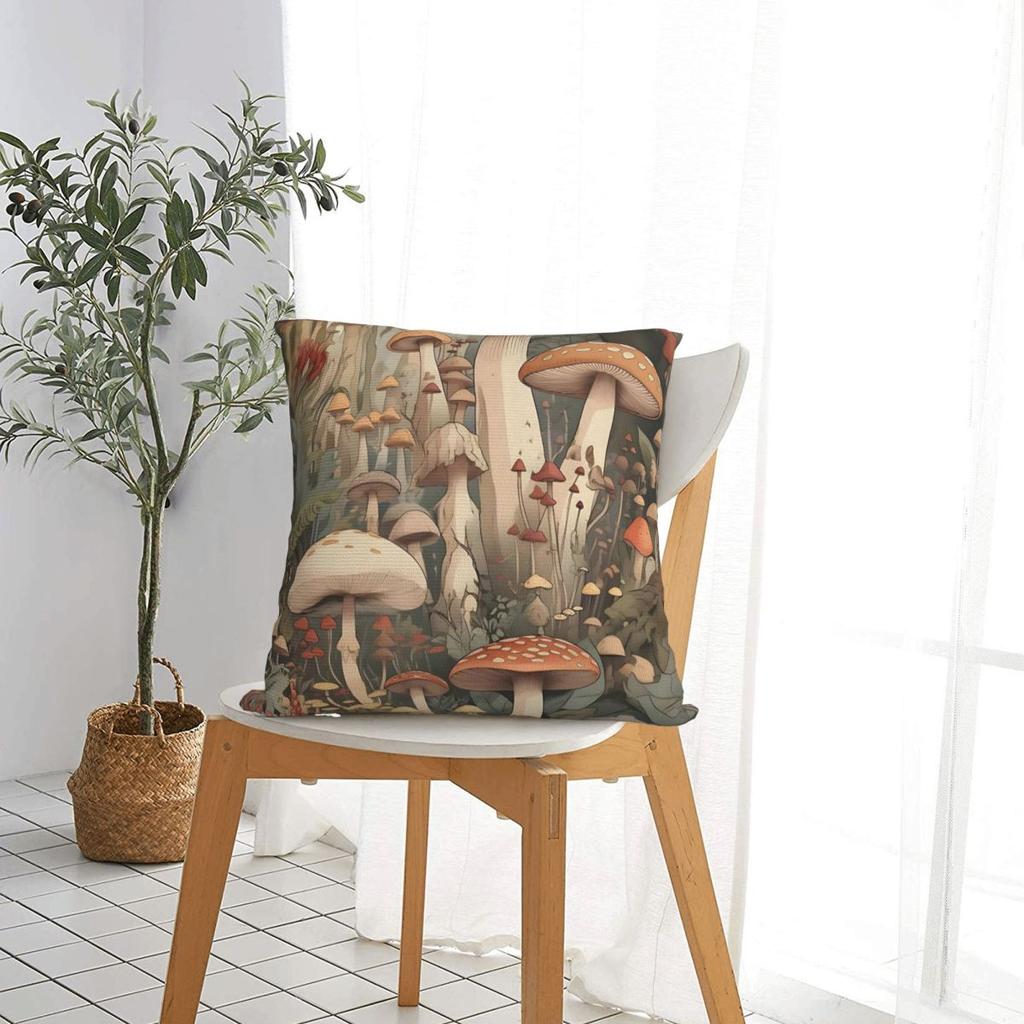 Mushroom Cartoon Pillow Case Forest Plant Cushion Cover Novelty Zippered Decorative Throw Pillow Case Cover for Living Room