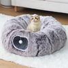 Plush Cat Tunnel Bed with Hanging Balls Washable Indoor Kittens Donut Tunnel Toy Small Large Cats Pets Round Peekaboo Cave Play Tunnel Pet Supplies