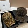 Youth Personality Publicity Leopard Print Ripped Baseball Cap Heavy Industry Rhinestone Cross Cap Women