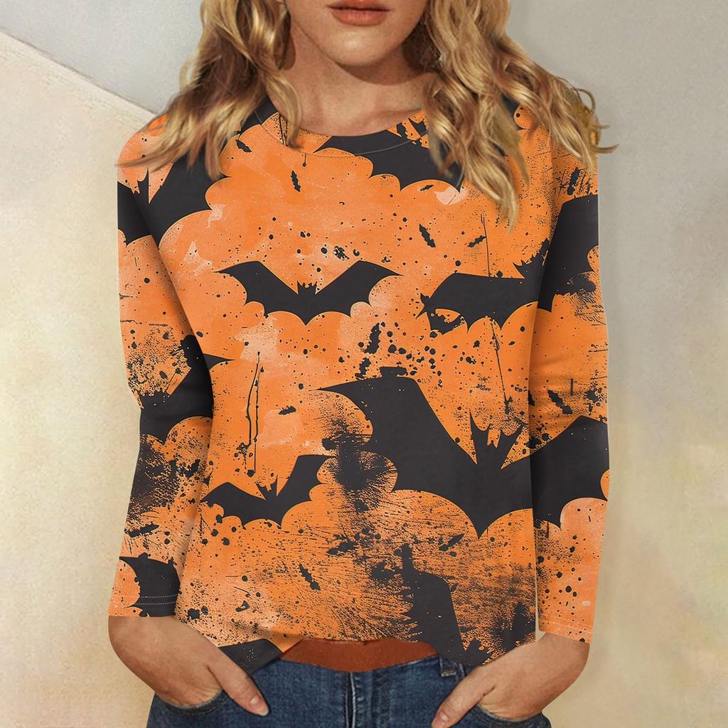 Women's Fashion Casual Halloween Printed Round Neck Long Sleeve Pullover Top