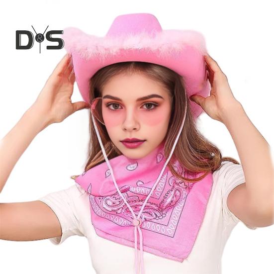 3 шт./компл. ковбойская шляпа, женская розовая фетровая шляпа в стиле вестерн, ковбойская шляпа с банданой, очки, аксессуары, головной убор