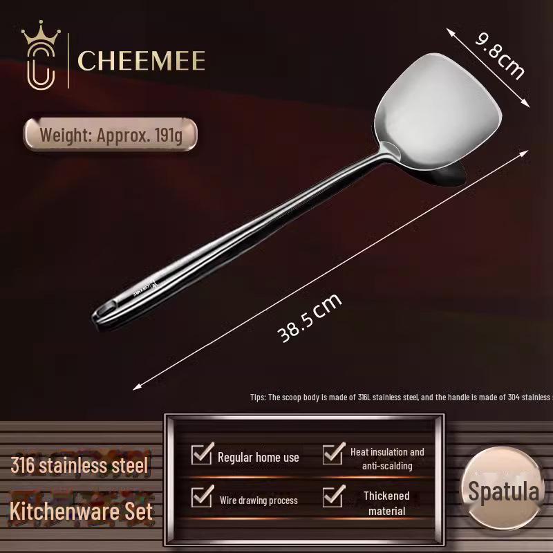 316 Stainless Steel Chef's Cooking Utensil Set: Frying Spoon, Long-Handle Soup Spoon, Shovel, and Spatula