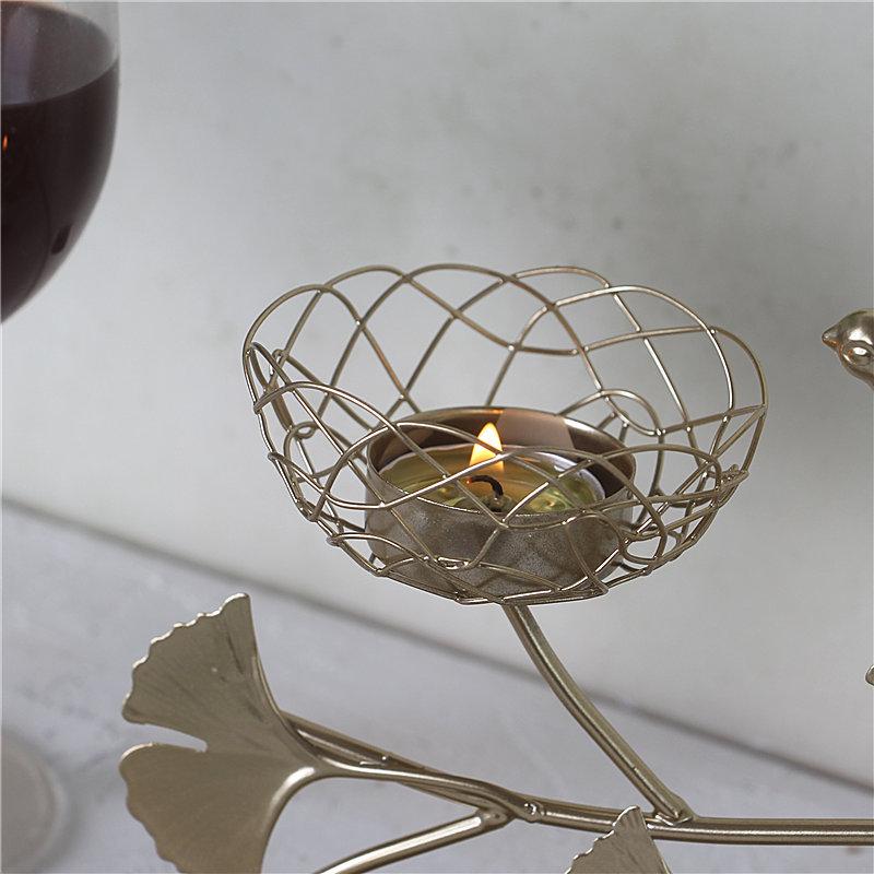 Golden Iron Art Bird's Nest Candlestick Bird Candle Holder Ornament Candle Tray Home Dining Table Creative Romantic Candle Stand