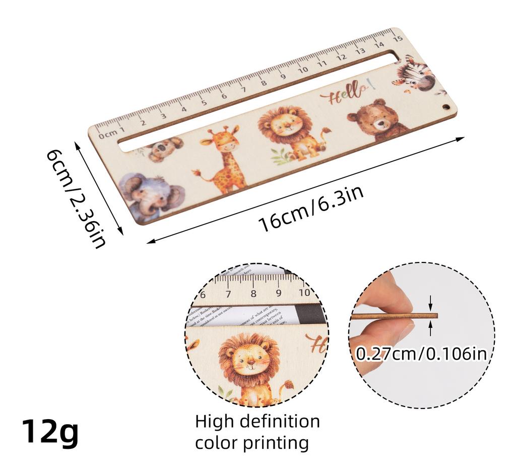 1 Piece Cute Cartoon Wood Straight Ruler Kawaii Tools Stationery Cartoon Drawing Christmas Gift Office School Measuring