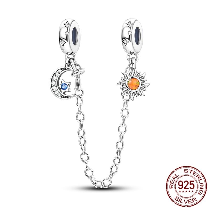 Copper Stars Moon Sun Clover Safety Chains Pendant Charms Beads Fit Original Bracelets Diy Jewelry Gift For Women