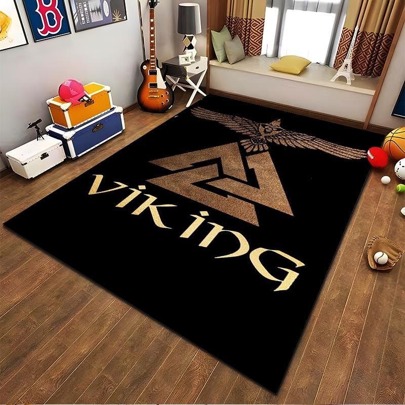Black Viking Carpet with Nordic Rune Symbols and Eagle Design Suitable for use as an anti-slip for living room bedroom sofas