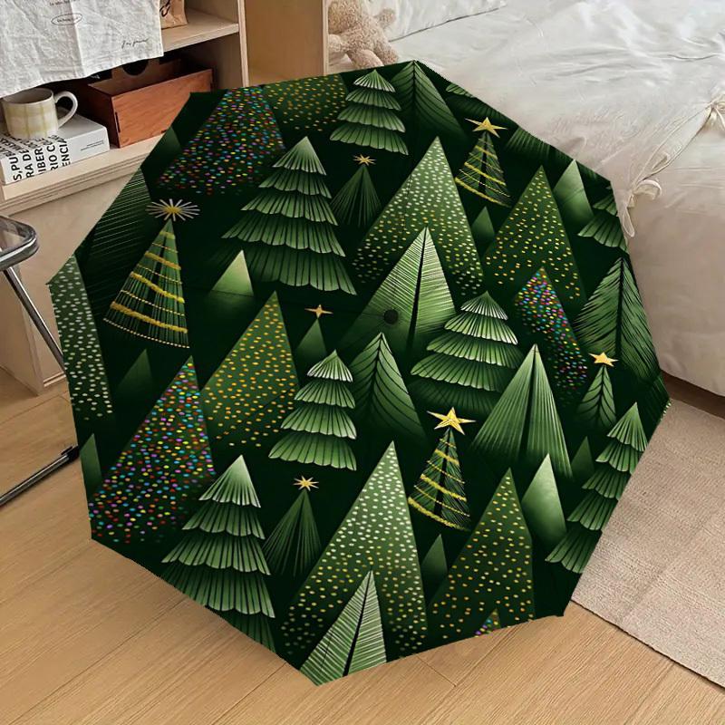 1pc Christmas Trees Automatic Open/Close Umbrella Compact Folding Umbrella with 8-Rib Shaft for Women/Men, Elegant Birthday1231S