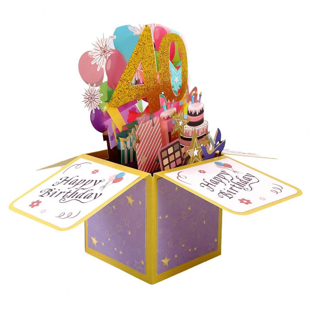 Pop Up Anniversary Card 16 18 20 40 50 60 Number Figure Greeting Card 3D Design Glitter Gift Giving Paper Box Birthday Card