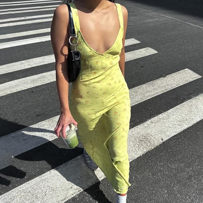 Летнее тонкое пляжное платье с высокой талией женское с V-образным вырезом без рукавов сексуальное длинное платье с открытой спиной с цветочным принтом Femme элегантные платья для отдыха на бретельках женские