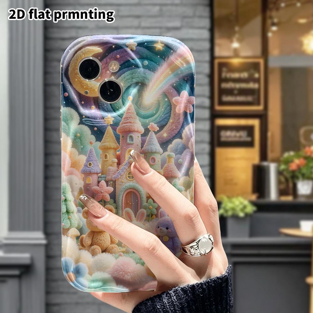 Phone case: 2D flat, suitable for iPhone 18 17 16 15 14 13 12 Pro, starry sky plush castle, perfect Christmas and Halloween holiday gift