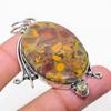 Natural Bamboo Jasper, Citrine Gemstone 925 Sterling Silver Pendant 2.56" H9H75