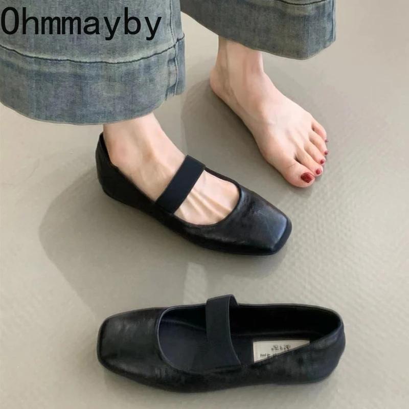 Женские балетки с квадратным носком, модные, с мелкой резинкой, весна-осень, удобные, с мягкой подошвой, женские балетки