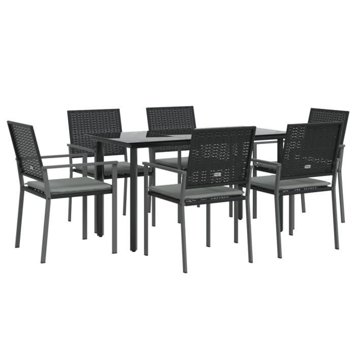 VidaXL 7 Pcs Garden Dining Set Cushions Wicker Steel 3187022