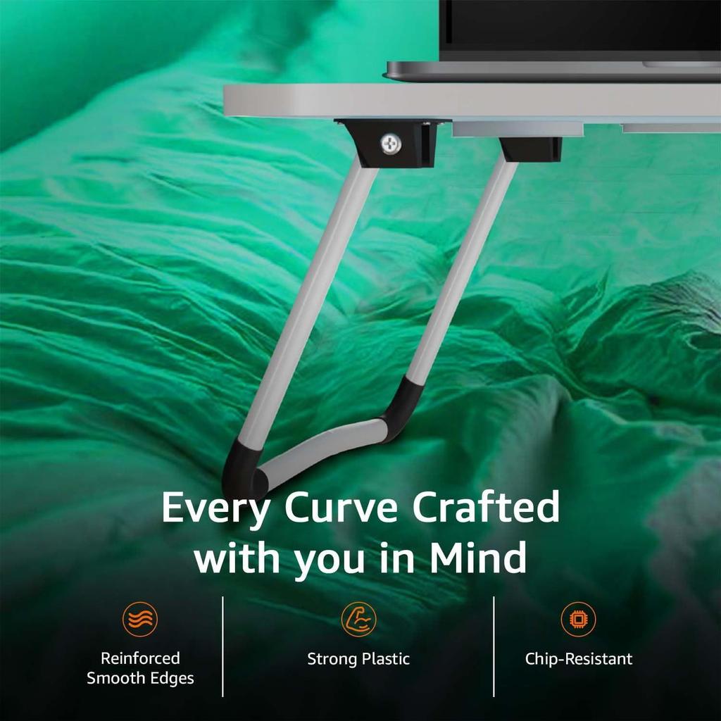 Столик для ноутбука из инженерной древесины, складной, с подстаканником, канавкой для планшета и мини-ящиком (60Д x 40Ш x 26В см, Синий)