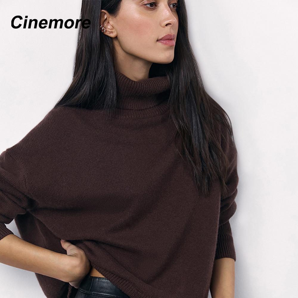 Cinemore Spring Autumn Women's Sweater Solid Oversize Casual Pullovers Warm Basic Long Sleeve Top O Neck Knitted Jumper Sweater