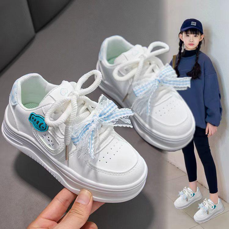 Milky Fufu Spring/Autumn Children's White Skate Shoes - Cute, Versatile, and Comfortable with Thick Soles