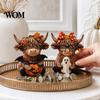 Wooden Base Ornament 2PCS Highland Cow Ornament, Rustic Style Figurine, Thanksgiving Home Accent Theme Wood Art, for Entrance Living Room Decor Animal