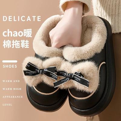 Хлопковые тапочки с бантом осень и зима нескользящие теплые износостойкие домашние комнатные туфли для спальни пара