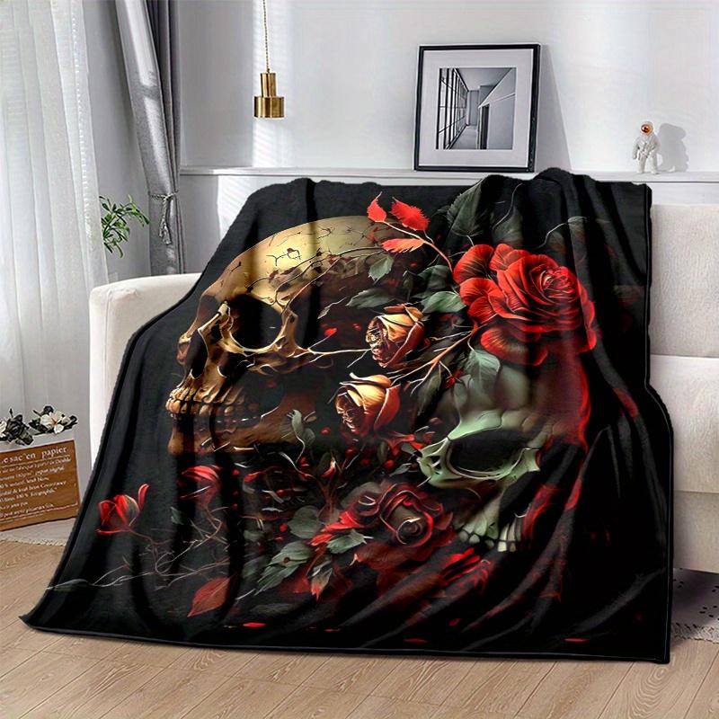 1pc Skulls in Bloom Blanket Soft and Cozy Home Decor Gift for All Seasons, Living Room, Travel, Camping, Car Blankets